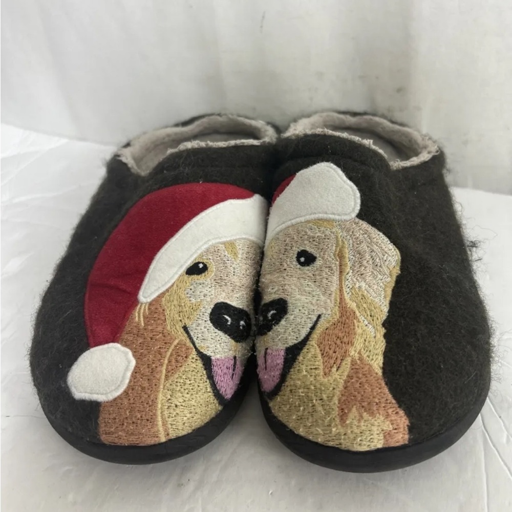 LL Bean Daybreak Scuffs 305194 Christmas Dog Slippers Women's 8 Flaw Right Shoe